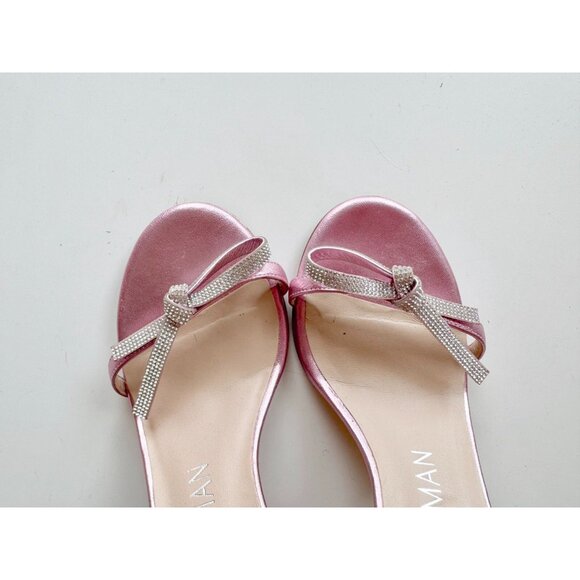 STUART WEITZMAN Nudist Bow 100 Pink Metallic Leather High Heel Sandals, Size 6.5 - Picture 6 of 16